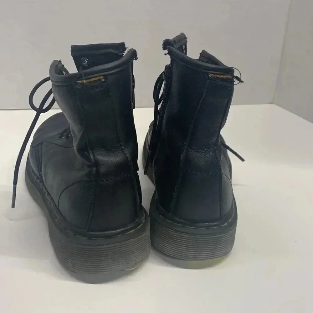 Doc Dr. Martens Black Leather Lace Up Delaney Combat Boots Little Kids Youth 2